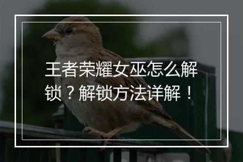王者荣耀女巫怎么解锁？解锁方法详解！