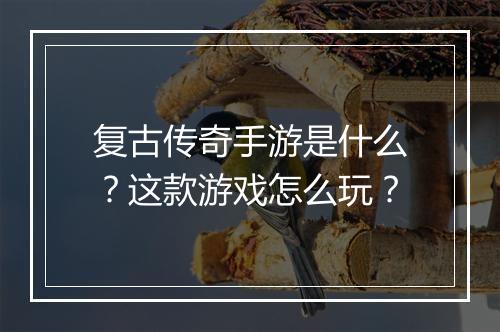 复古传奇手游是什么?这款游戏怎么玩?