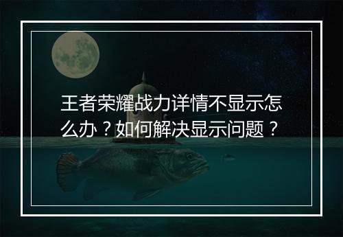 王者荣耀战力详情不显示怎么办?如何解决显示问题?