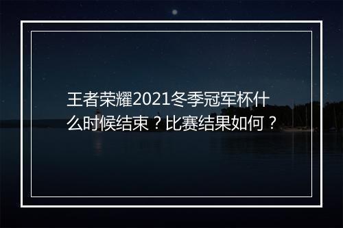 王者荣耀2021冬季冠军杯什么时候结束?比赛结果如何?