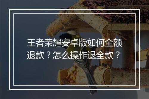 王者荣耀安卓版如何全额退款?怎么操作退全款?