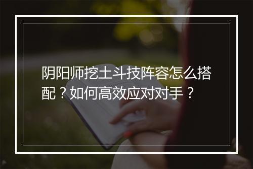 阴阳师挖土斗技阵容怎么搭配？如何高效应对对手？