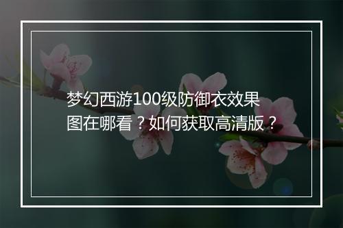 梦幻西游100级防御衣效果图在哪看？如何获取高清版？