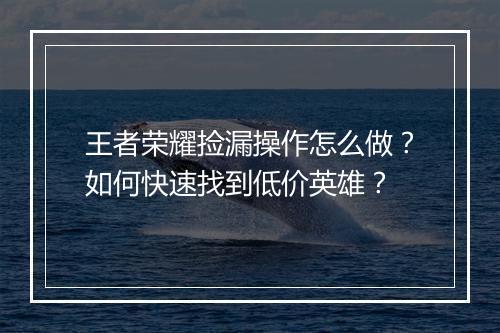 王者荣耀捡漏操作怎么做？如何快速找到低价英雄？