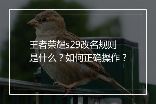 王者荣耀s29改名规则是什么？如何正确操作？