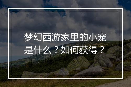 梦幻西游家里的小宠是什么？如何获得？