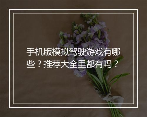 手机版模拟驾驶游戏有哪些？推荐大全里都有吗？