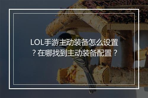 LOL手游主动装备怎么设置？在哪找到主动装备配置？