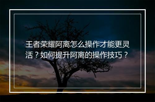 王者荣耀阿离怎么操作才能更灵活?如何提升阿离的操作技巧?
