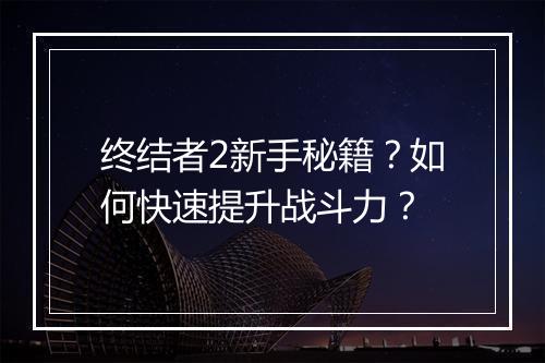 终结者2新手秘籍?如何快速提升战斗力?