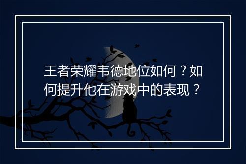 王者荣耀韦德地位如何？如何提升他在游戏中的表现？