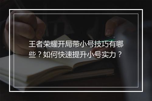 王者荣耀开局带小号技巧有哪些?如何快速提升小号实力?