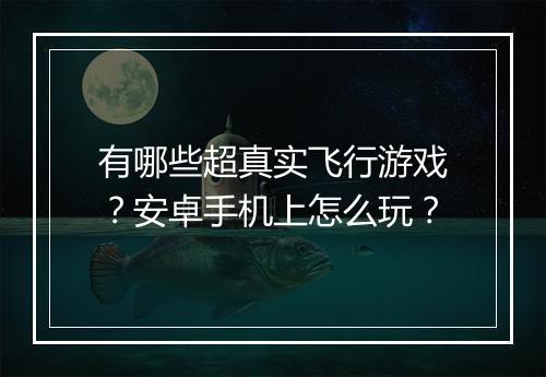 有哪些超真实飞行游戏?安卓手机上怎么玩?