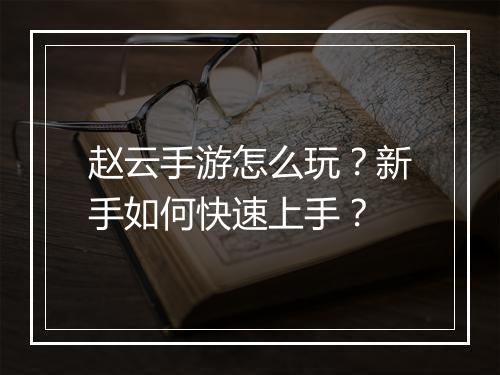 赵云手游怎么玩?新手如何快速上手?