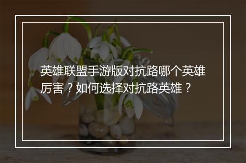 英雄联盟手游版对抗路哪个英雄厉害?如何选择对抗路英雄?