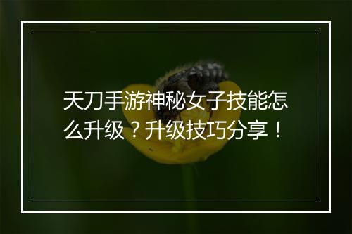 天刀手游神秘女子技能怎么升级？升级技巧分享！