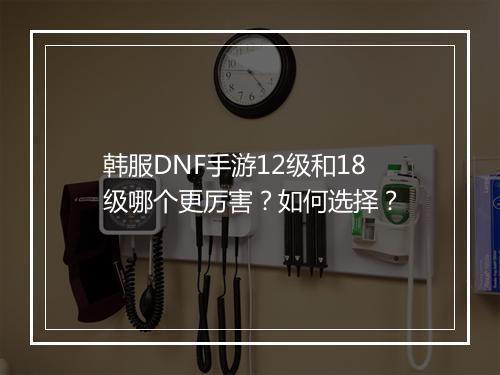 韩服DNF手游12级和18级哪个更厉害？如何选择？