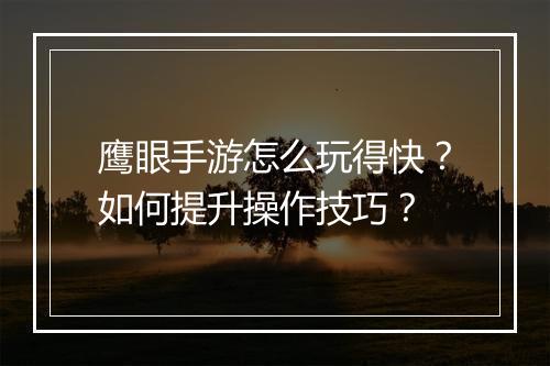 鹰眼手游怎么玩得快？如何提升操作技巧？