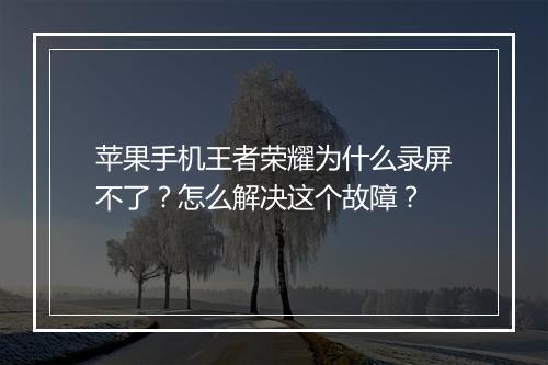 苹果手机王者荣耀为什么录屏不了?怎么解决这个故障?