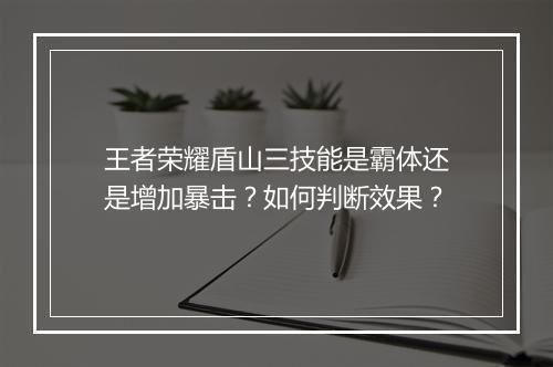 王者荣耀盾山三技能是霸体还是增加暴击?如何判断效果?