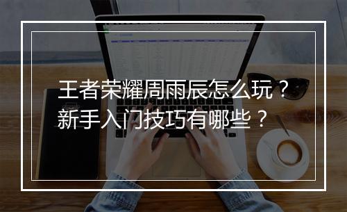 王者荣耀周雨辰怎么玩？新手入门技巧有哪些？
