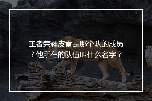 王者荣耀皮雷是哪个队的成员?他所在的队伍叫什么名字?
