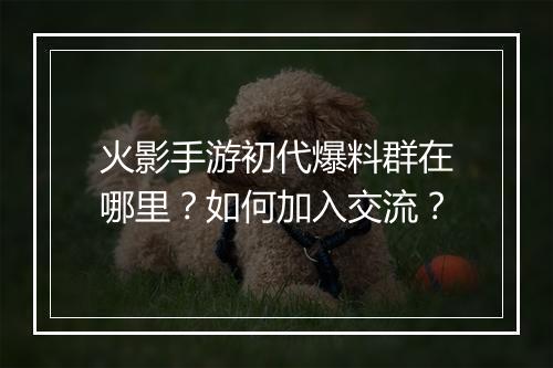 火影手游初代爆料群在哪里?如何加入交流?