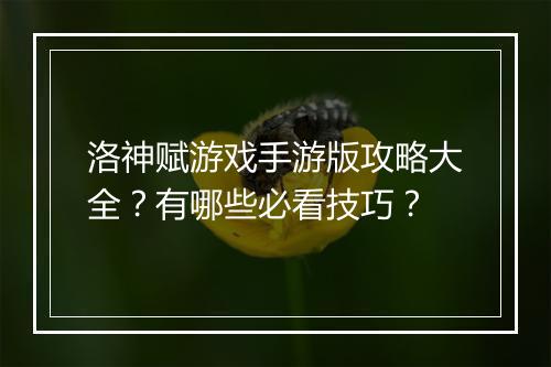 洛神赋游戏手游版攻略大全?有哪些必看技巧?