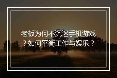 老板为何不沉迷手机游戏?如何平衡工作与娱乐?
