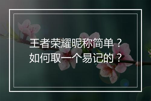 王者荣耀昵称简单?如何取一个易记的?