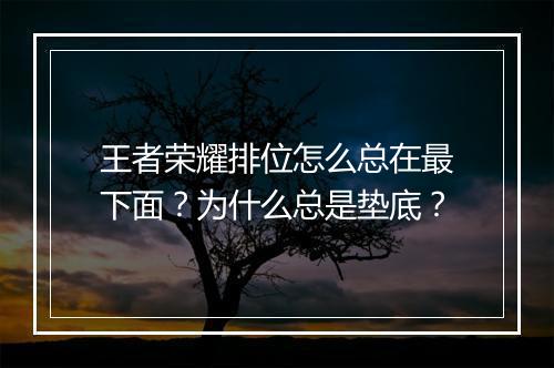 王者荣耀排位怎么总在最下面?为什么总是垫底?