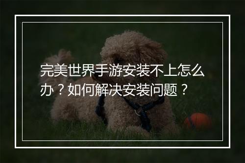 完美世界手游安装不上怎么办?如何解决安装问题?