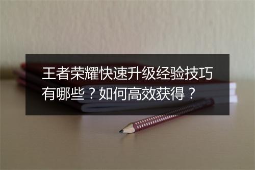 王者荣耀快速升级经验技巧有哪些?如何高效获得?