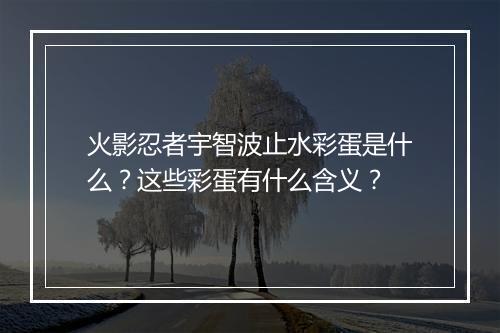 火影忍者宇智波止水彩蛋是什么?这些彩蛋有什么含义?