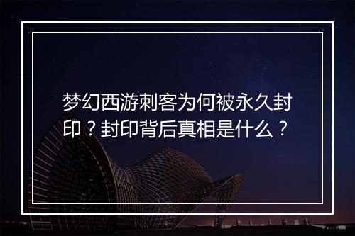 梦幻西游刺客为何被永久封印?封印背后真相是什么?