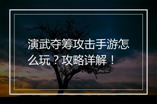 演武夺筹攻击手游怎么玩？攻略详解！