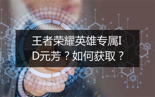 王者荣耀英雄专属ID元芳?如何获取?
