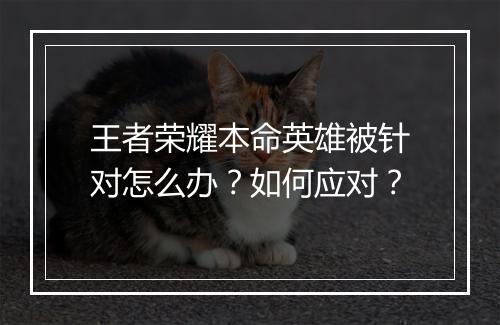 王者荣耀本命英雄被针对怎么办？如何应对？