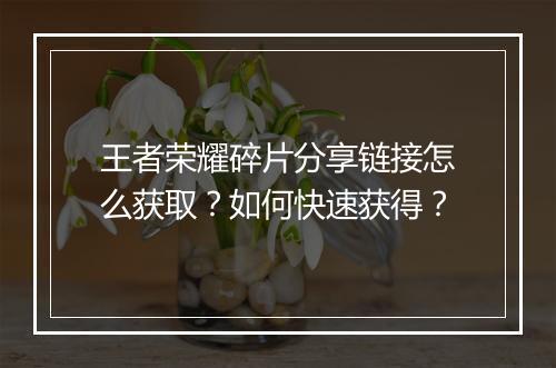 王者荣耀碎片分享链接怎么获取?如何快速获得?