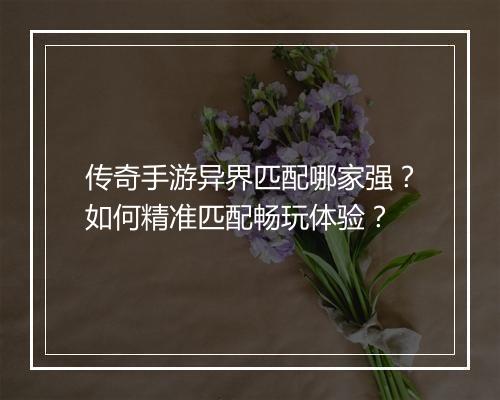 传奇手游异界匹配哪家强？如何精准匹配畅玩体验？