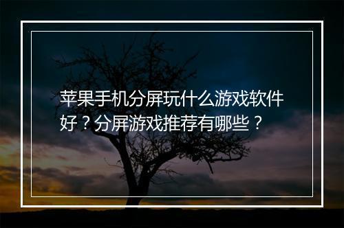 苹果手机分屏玩什么游戏软件好?分屏游戏推荐有哪些?