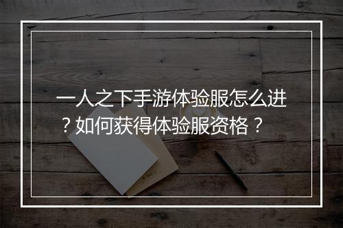 一人之下手游体验服怎么进？如何获得体验服资格？