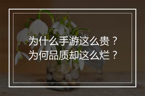 为什么手游这么贵？为何品质却这么烂？