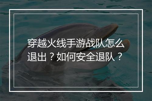 穿越火线手游战队怎么退出?如何安全退队?