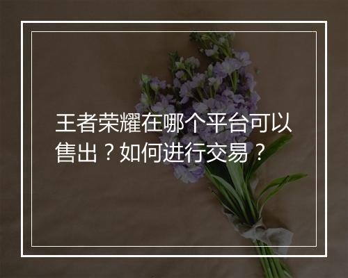 王者荣耀在哪个平台可以售出?如何进行交易?