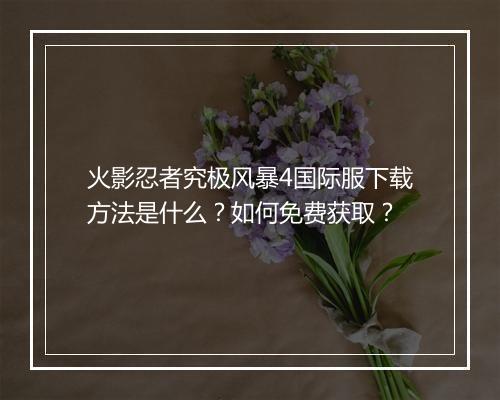火影忍者究极风暴4国际服下载方法是什么?如何免费获取?