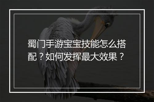 蜀门手游宝宝技能怎么搭配?如何发挥最大效果?