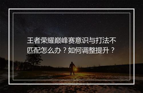 王者荣耀巅峰赛意识与打法不匹配怎么办?如何调整提升?