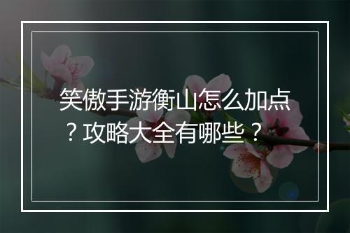 笑傲手游衡山怎么加点?攻略大全有哪些?