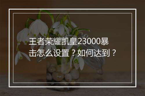 王者荣耀凯皇23000暴击怎么设置?如何达到?